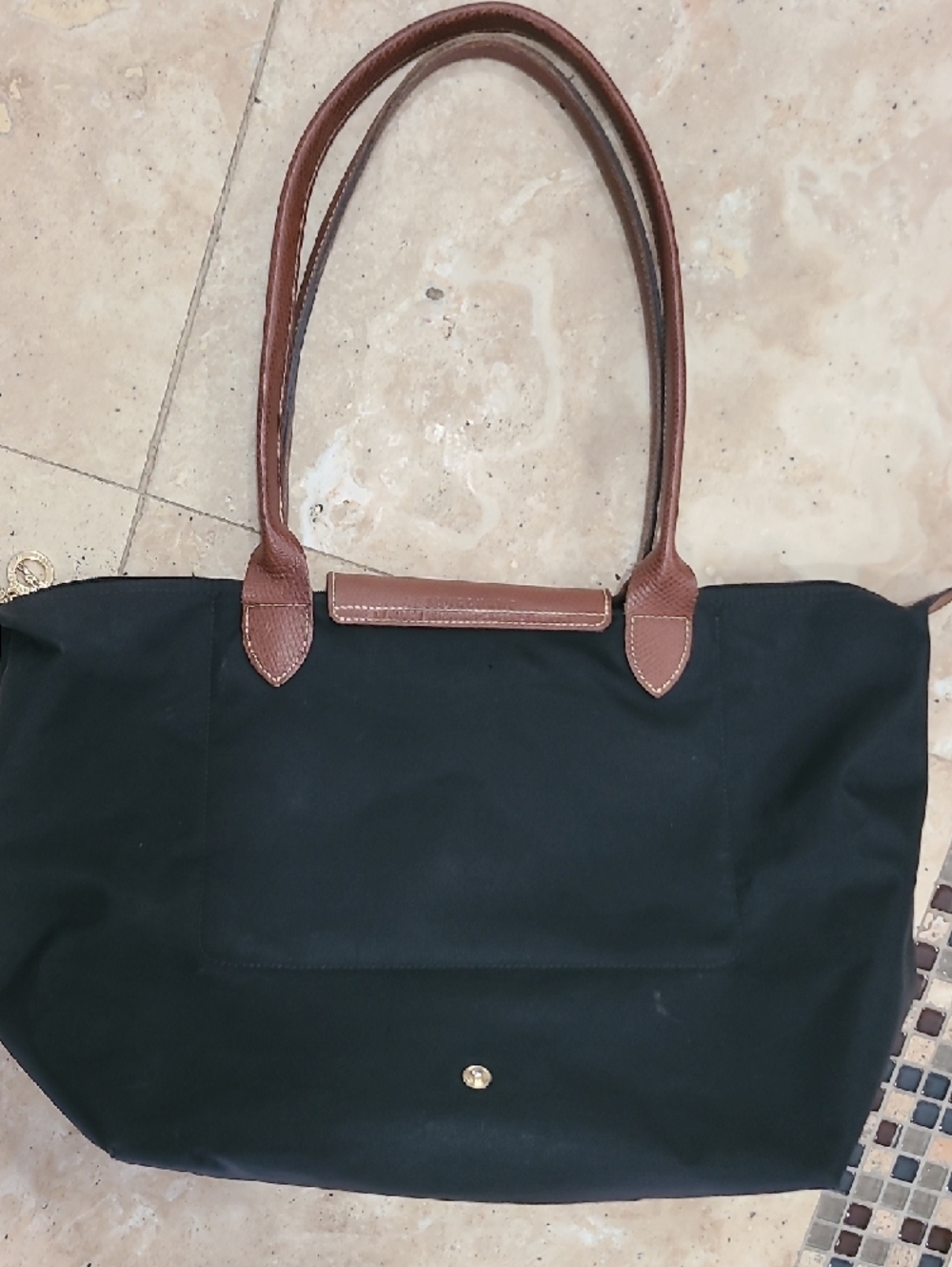 Longchamp Brown Pebbled Leather Snap Shoulder Bag with Gold-Tone Button - Picture 7 of 12